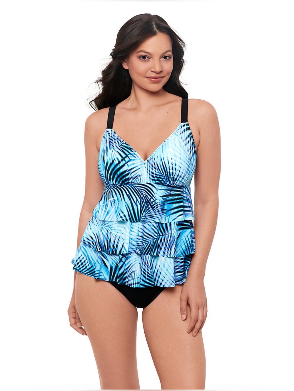 Swim Solutions / Blue Palm Tiered Fauxkini Swim Suit